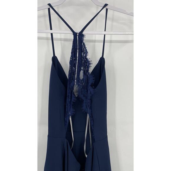 Lovers + Friends Maxi Dress Women's 6 Navy Stretch Spaghetti Straps Back Zip - Picture 5 of 13